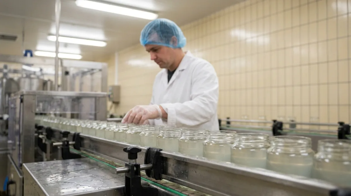 Линия розлива пищевой продукции в стеклянную тару на производстве